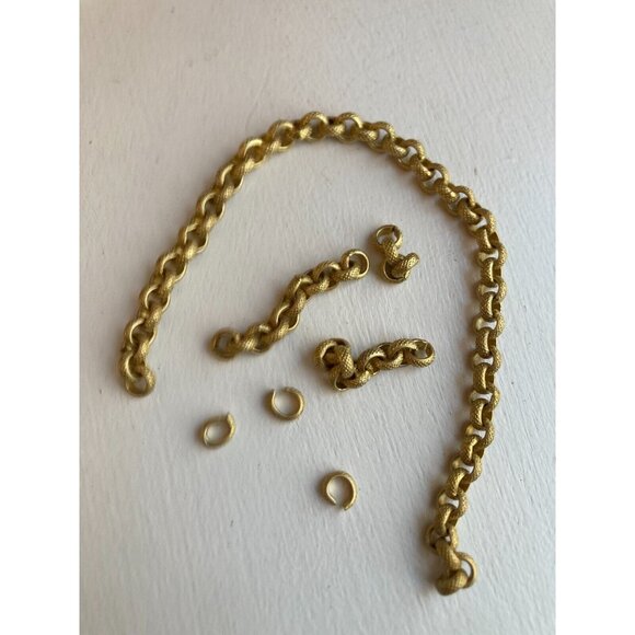 Vintage CLAIRE DEVE Gold Metal Double Chain Etruscan Statement Runway Necklace - Picture 12 of 16